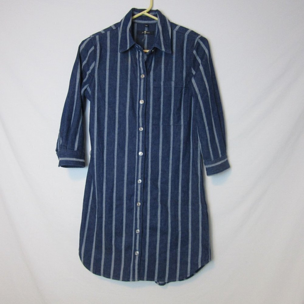 7 FOR ALL MANKIND Dress Striped Denim Button Up Collared Western Boho Women's XS